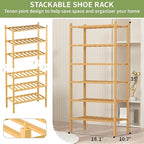 ROMGUAR CRAFT 6-Tier Bamboo Small Shoe Rack, Free Standing Wood Shoe Shelf - Image 3