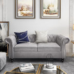 2 Piece Living Room Set, Velvet Chesterfield Sofa Loveseat Couch - Image 3