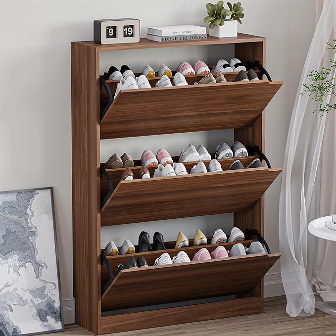 BORNOON Shoe Cabinet with 3 Flip Drawers, Slim Narrow Shoe Storage Cabinet by BORNOON