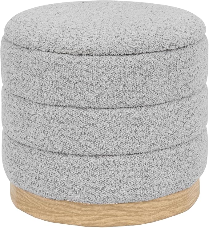 Round Storage Ottoman with Reversible Tray Lid, Folding Chenille Fabric by ZOLANOful