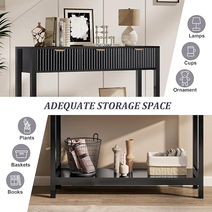 Nasonet Fluted Console Table, Wooden Sofa Table - Image 4