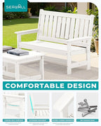 SERWALL Outdoor Bench with Cup Holder, Oversized 58" HDPE Porch Bench Suitable - Image 5