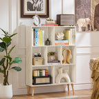LEYAOYAO Cube Bookshelf 3 Tier Mid-Century Light Grey White Modern Bookcase - Image 7