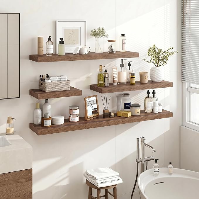 Acovy 32 Inch Floating Shelves, 3D Textured Wood Grain, Wooden Shelves - Image 2