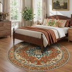 RELEANY Area Rugs Round 8ft Washable Non-Slip, Floral Vintage Distress Print - Image 2