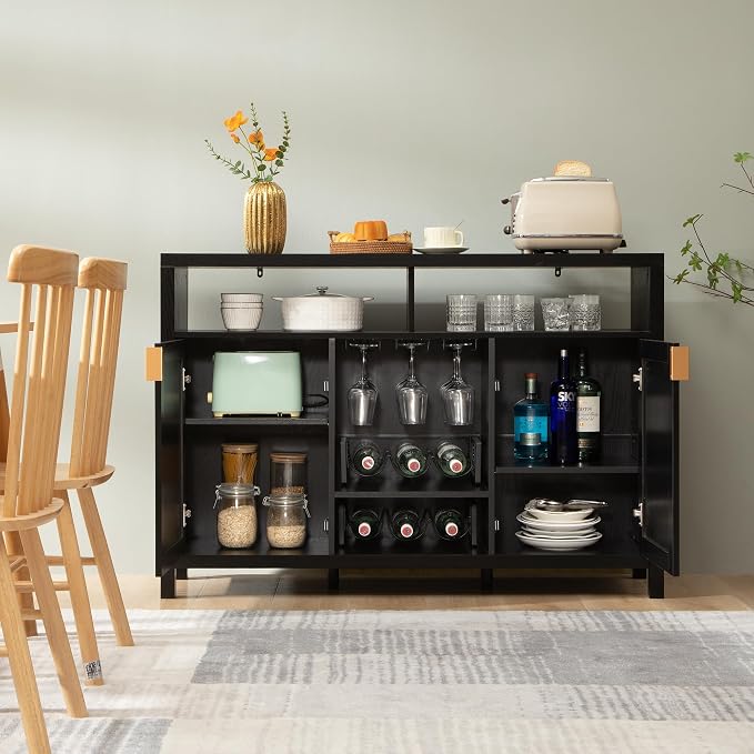 SICOTAS Rattan Coffee Bar Cabinet, Modern Liquor Wine Cabinet Set of 2 Credenza - Image 4