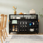 SICOTAS Rattan Coffee Bar Cabinet, Modern Liquor Wine Cabinet Set of 2 Credenza - Image 4