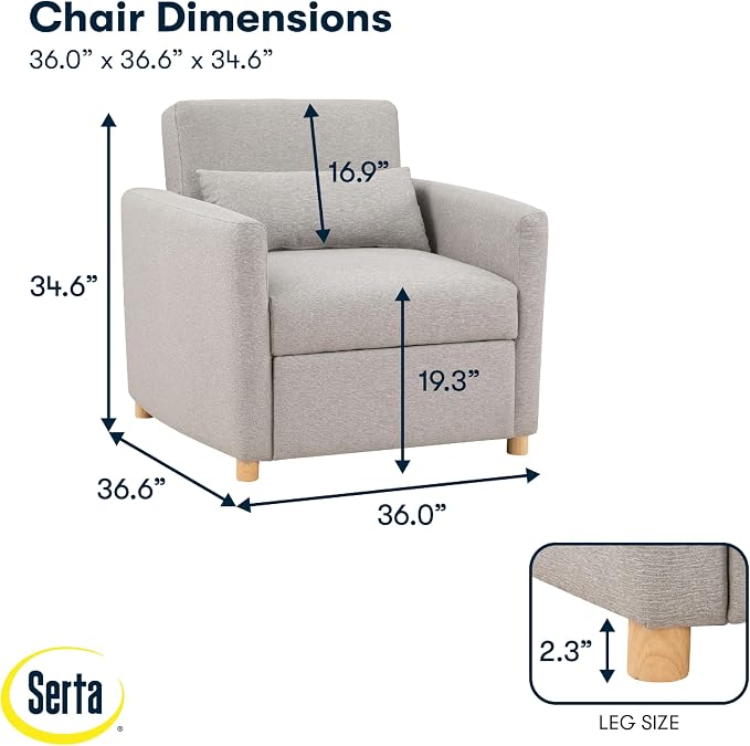 Serta® Corwin 36" Convertible Accent Chair, Dreamcoil® Comfort, FingerGuard® - Image 2