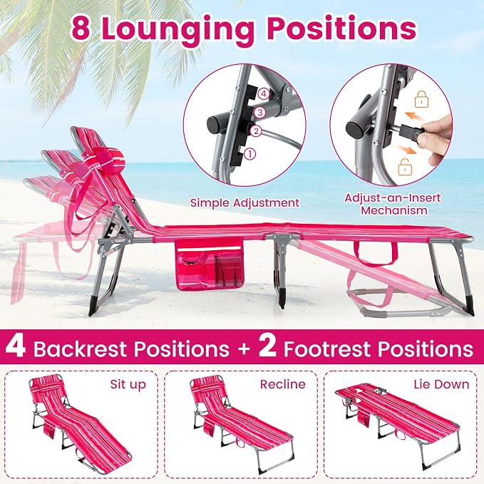 Goplus Tanning Chair, Folding Adjustable Patio Lounge Chair - Image 4