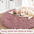 Blush Pink Big Round Rug 8Ft for Kids Bedroom, Large Fluffy Fuzzy Furry Circle - Image 2