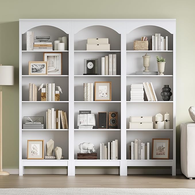 Arched Bookshelf with 5 Tier Open Shelves, Study and Living Room, Modern White - Image 4