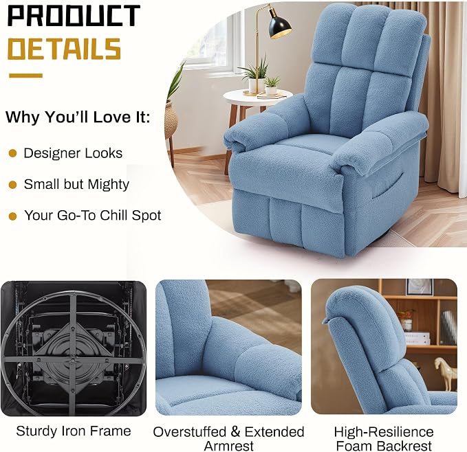 Korser Recliner Chair, Swivel Rocker Recliner Chair - Image 5
