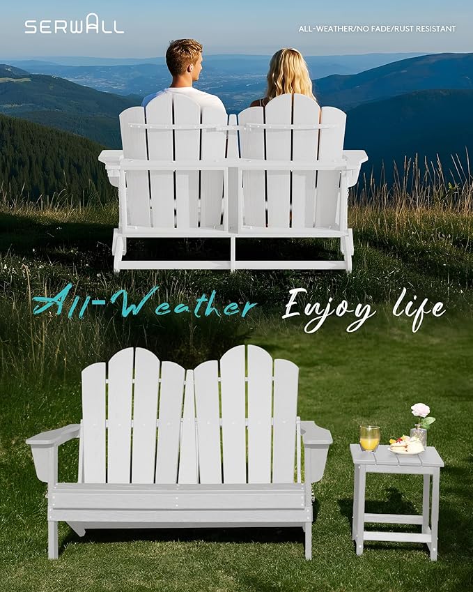 SERWALL 5 Pieces HDPE Patio Adirondack Chair Set, 2 Adirondack Chair - Image 8