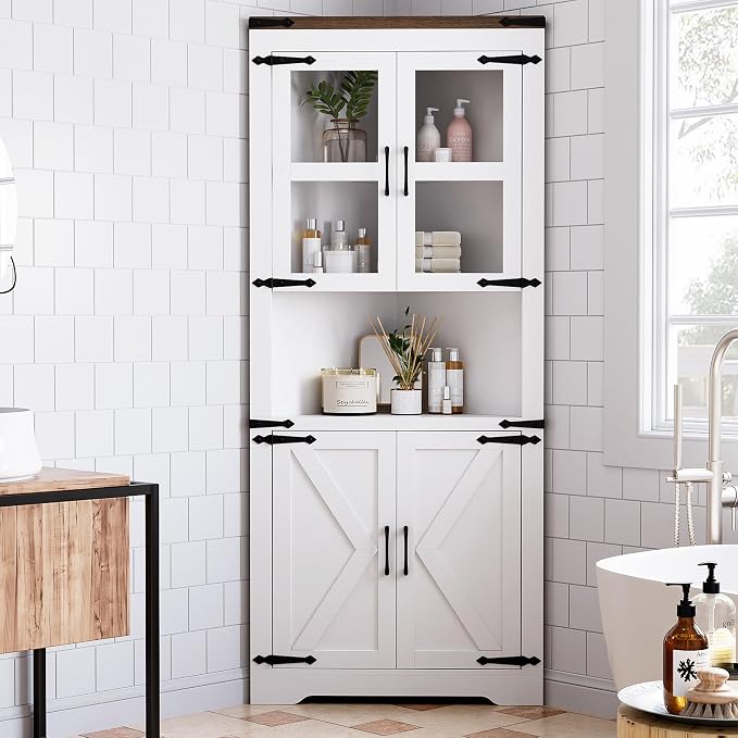 GarveeHome Tall Corner Cabinet, Farmhouse Corner Storage Cabinet - Image 8