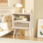 Lerliuo Rattan Nightstand with Charging Station, Side Table with Drawer Open - Image 6