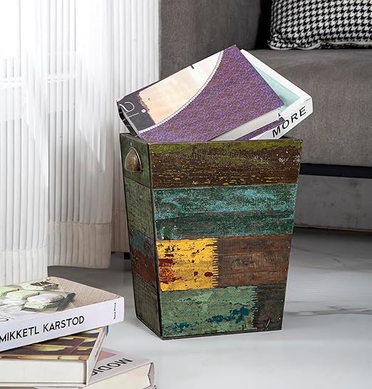 TIMRIS Small Wood Trash Can Wastebasket, Farmhouse Rectangular Garbage Can - Image 2