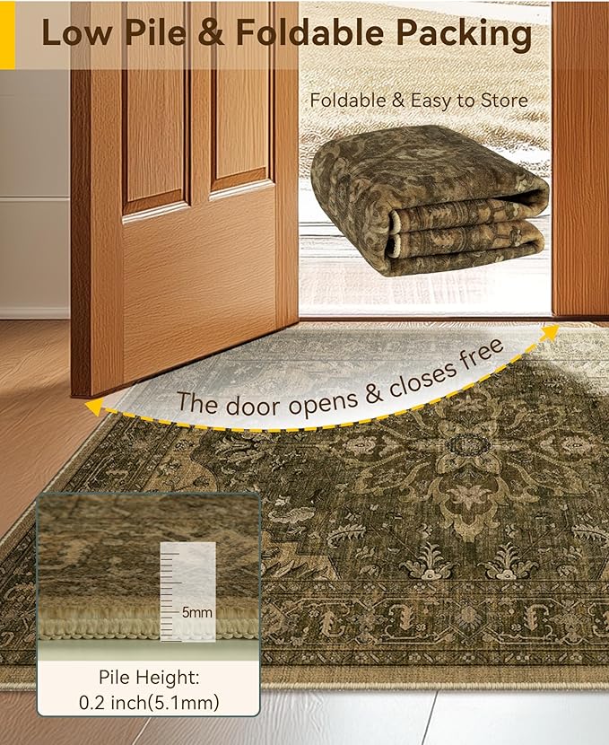 RELEANY Area Rugs 5'x7' Washable Non-Slip, Floral Vintage Distress Print - Image 3