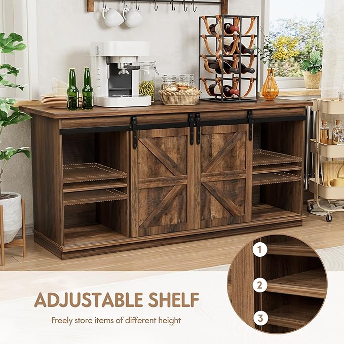 Shahoo Farmhouse Sideboard Buffet Cabinet, Coffee Bar Storage - Image 5