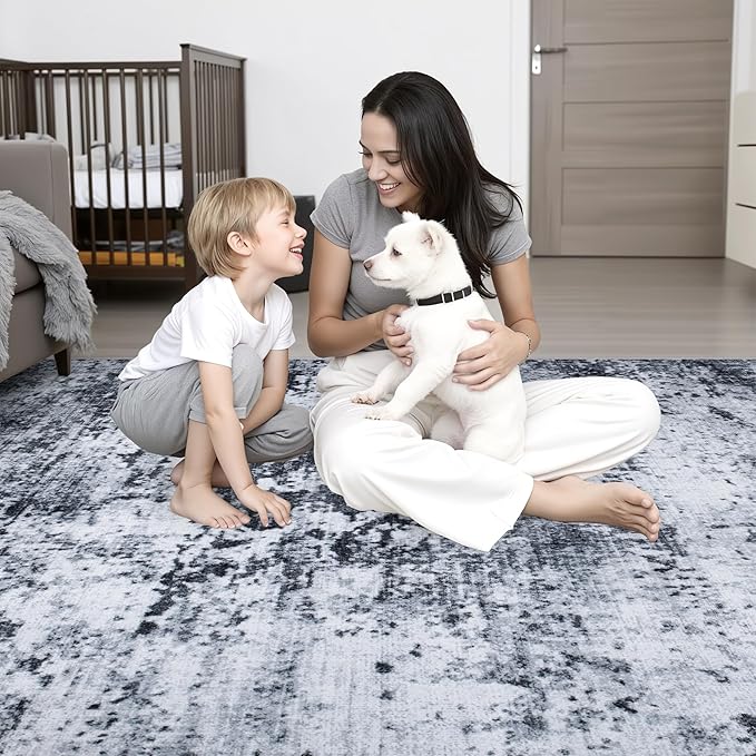 4x4 Area Rug Living Room Rug: Washable Modern Abstract Soft Thin Rug Indoor - Image 8