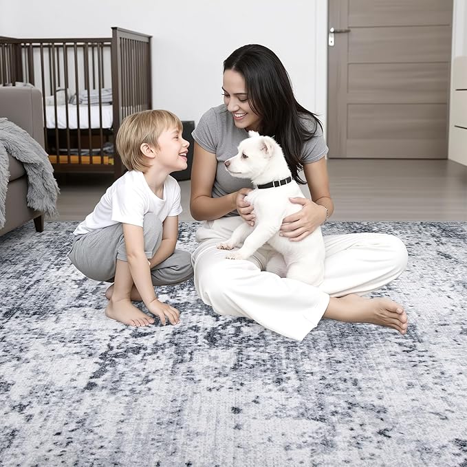 6x6 Area Rug Living Room Rug: Washable Modern Abstract Soft Thin Rug Indoor - Image 8