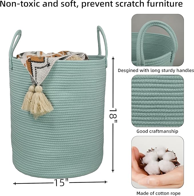 XUANGUO Cotton Rope Laundry Basket Hamper - Image 2