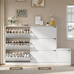 BORNOON Shoe Cabinet with Bench and 3 Flip Drawers, Slim Narrow Shoe Storage - Image 5