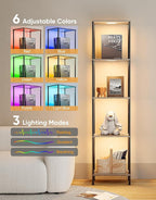 Display Shelf with RGBW Light, Color Changing Curio Cabinet Floor Lamp with - Image 4
