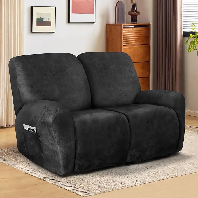 ANARACHON Leather Look Loveseat Recliner Cover, 6-Pieces Stretch Dual Recliner - Image 2