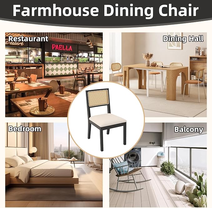 Westice Rattan Dining Chairs Set of 2, Farmhouse Natural Dining Room Chairs - Image 9