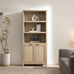 SICOTAS Bookcase 71" Tall Bookshelf 5 Tier Rattan Boho Bookcase - Image 4