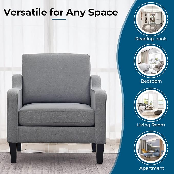 VINGLI Mid Century Modern Accent Chair, Light Grey Fabric Accent Chairs - Image 5