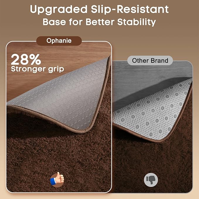 Ophanie Small Rug Washable Non Slip Throw Bedside Area Rugs, Fluffy Soft Brown - Image 4