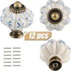 Ivory & Blue Pumpkin Knobs 12 Pack Ceramic Cabinet Knobs Vintage Drawer Pulls - Image 2