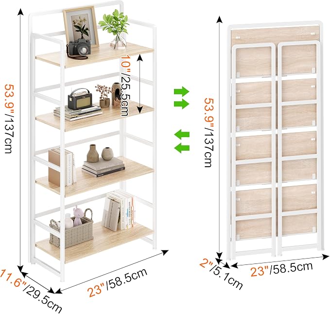 No Assembly Folding Bookshelf, 4 Tiers Collapsible Book Shelf - Image 3