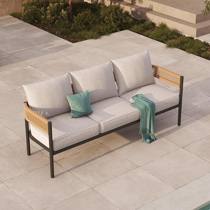 Gand Patio Outdoor 3-Seat Couch Sofa, Wicker Conversation Set - Image 7