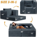 Futon Sofa Bed with Pillow, 3-in-1 Sleeper Sofa Bed with Removable Cover - Image 3