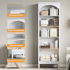 Arched Bookshelf with 5 Tier Open Shelves, Study and Living Room, Modern White - Image 5