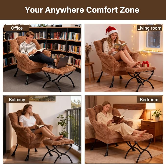 Welnow Lazy Chair with Ottoman, Modern Accent Chair with Armrests and a Side - Image 7