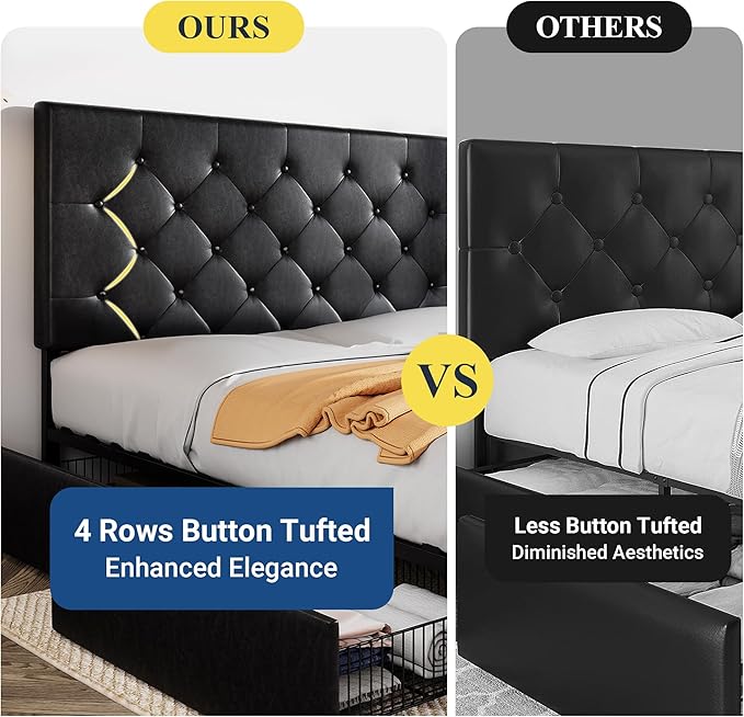 Allewie King Size Black Metal Faux Leather Platform Bed Frame - Image 10