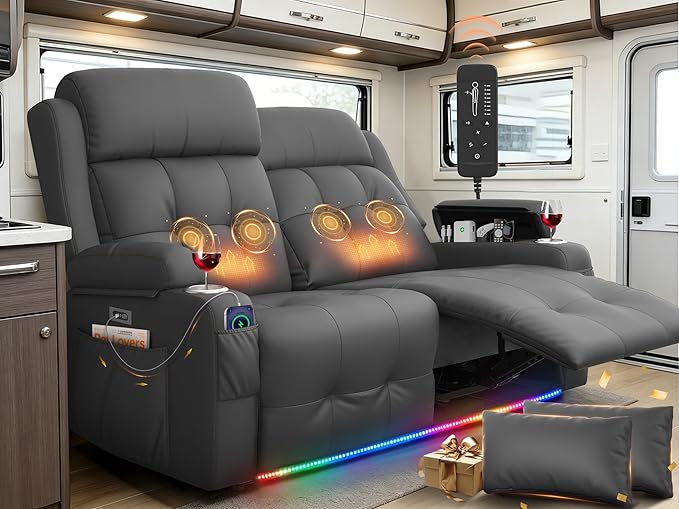 Power Loveseat Recliner with 2-Point Graphene Heat & Massage, Under-Seat by FurgattiEnjoyYourLife