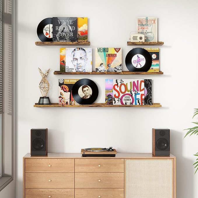 Floating Picture Ledge Shelves Set of 8, 16 Inch Solid Wood Wall Shelves - Image 2