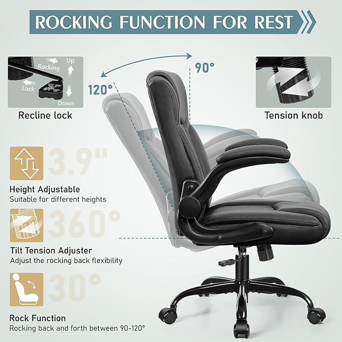 Leather Office Chair, PU Home Computer Desk Chairs - Image 7