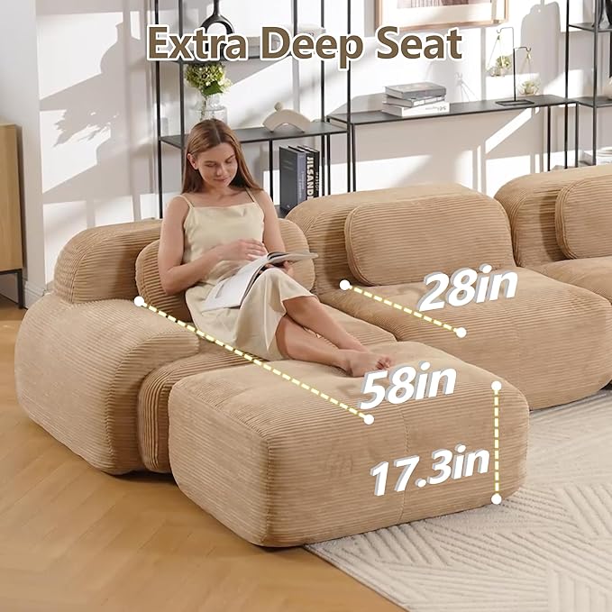 Boneless Sectional Couch, No Assembly Required, 81.8” Modular Cloud Sofa - Image 5