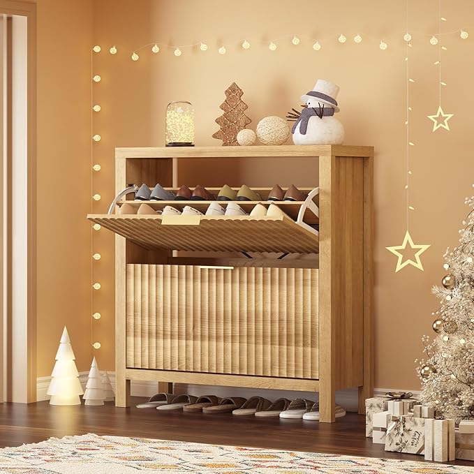 YOMILUVE Shoe Cabinet Storage for Entryway, Fluted Shoe Cabinet - Image 8