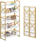 4NM 5 Tiers No Assembly Book Shelves, 51.2" H Folding Bookshelf Bookcase Open by 4NM