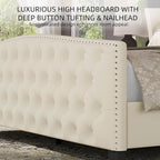 BRELTAM Upholstered King Size Bed Frame Velvet Beige Tufted Platform Bed Frame - Image 4