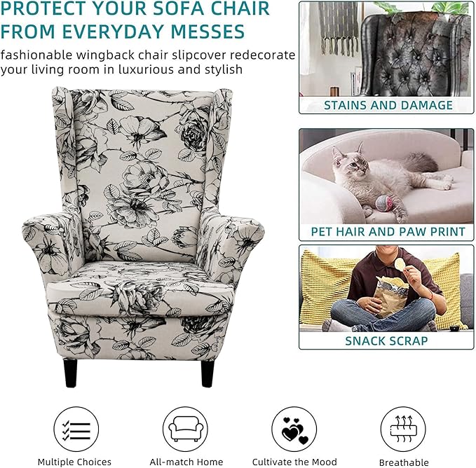 KRFOONN Wingback Chair Covers Slipcovers 2 Piece Stretch Wing Chair Covers - Image 5