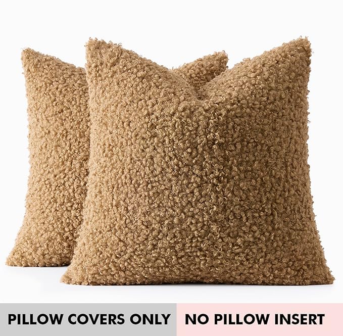 Faux Fur Throw Pillow Covers 18x18 Inch Set of 2 Boucle Neutral Decorative - Image 7