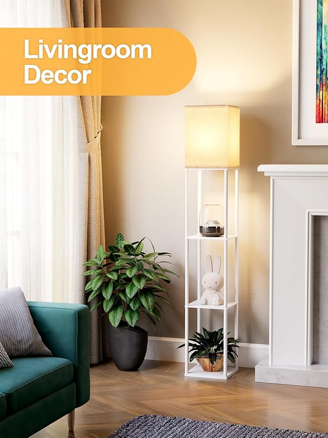 Floor Lamp with Shelves for Living Room White, Shelf Floor Lamp with 3 CCT LED - Image 7