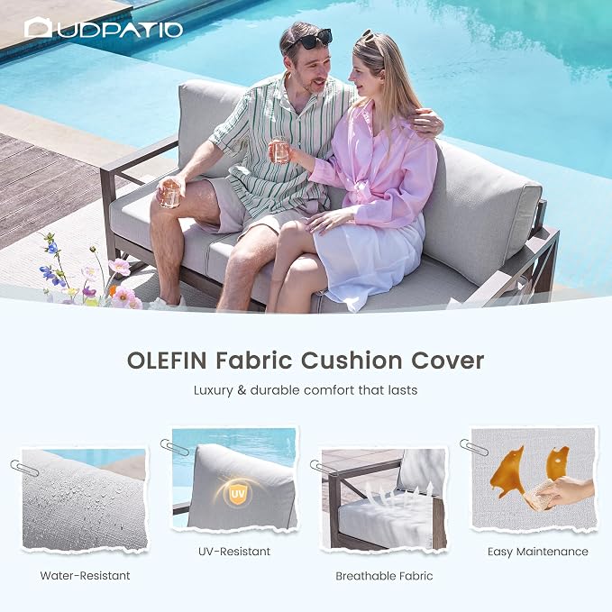 UDPATIO Aluminum Patio Furniture Set, Faux Wood Grain Modern Outdoor Furniture - Image 6